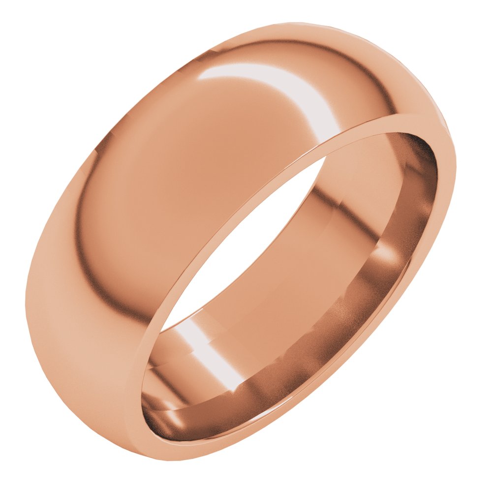 14K Rose Gold 7 mm Comfort-Fit Half Round Band Size 9.5