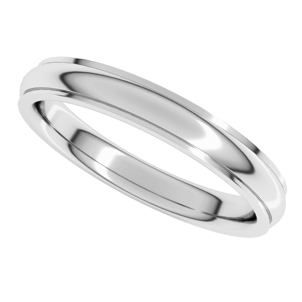 14K White 3 mm Stepped-Edge Comfort-Fit Half Round Band Size 10