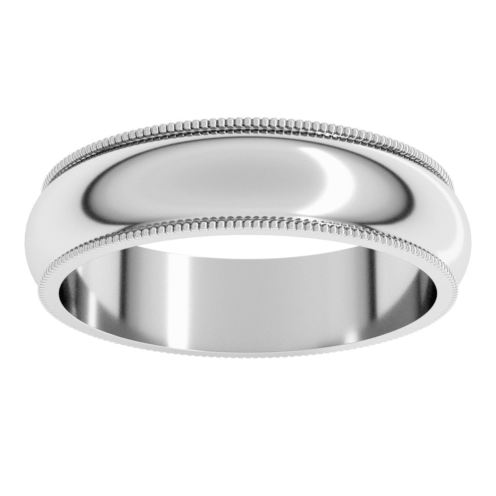 14K White Gold 5 mm Milgrain Half Round Band Size 6