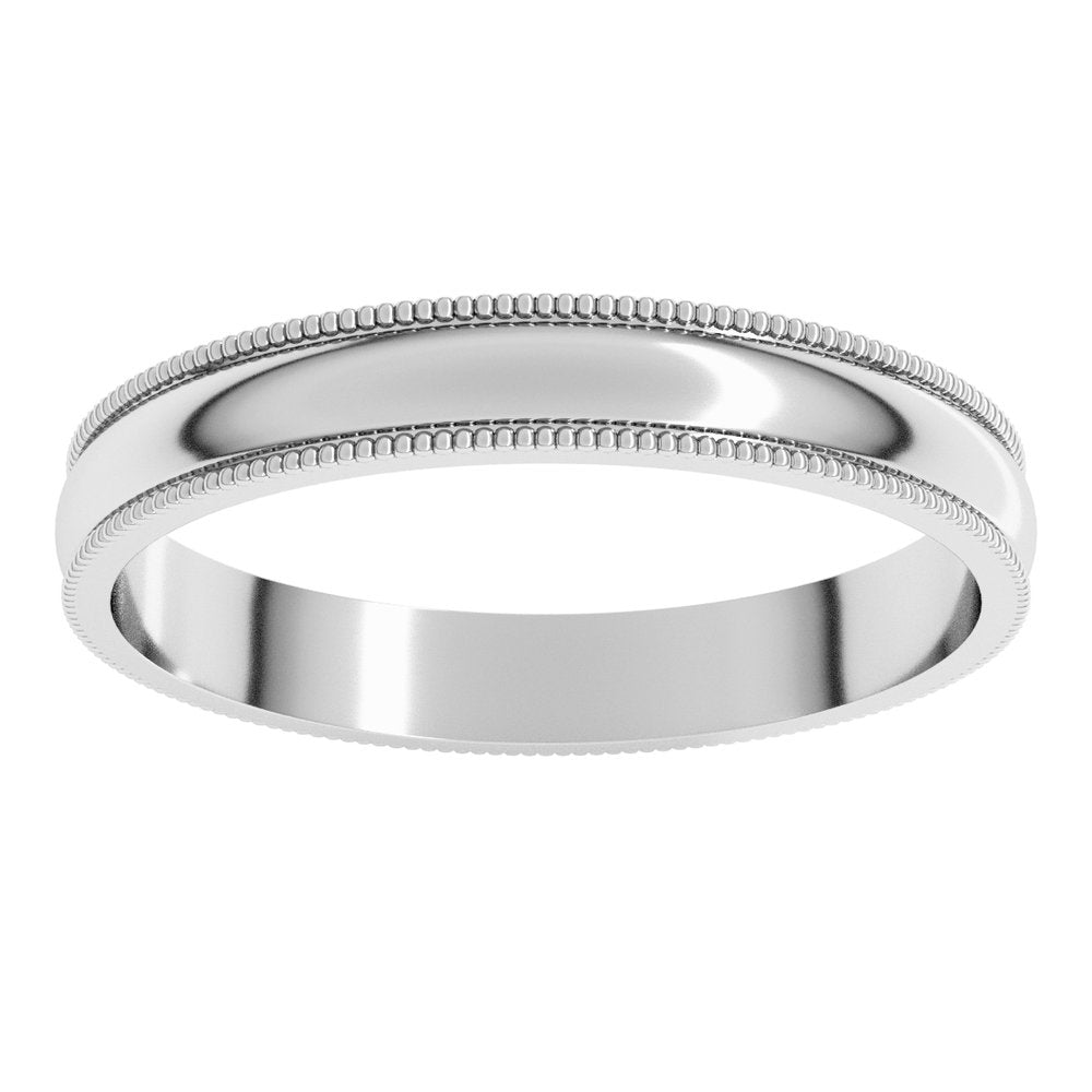 Platinum 3 mm Lightweight Milgrain Half Round Band Size 6.5