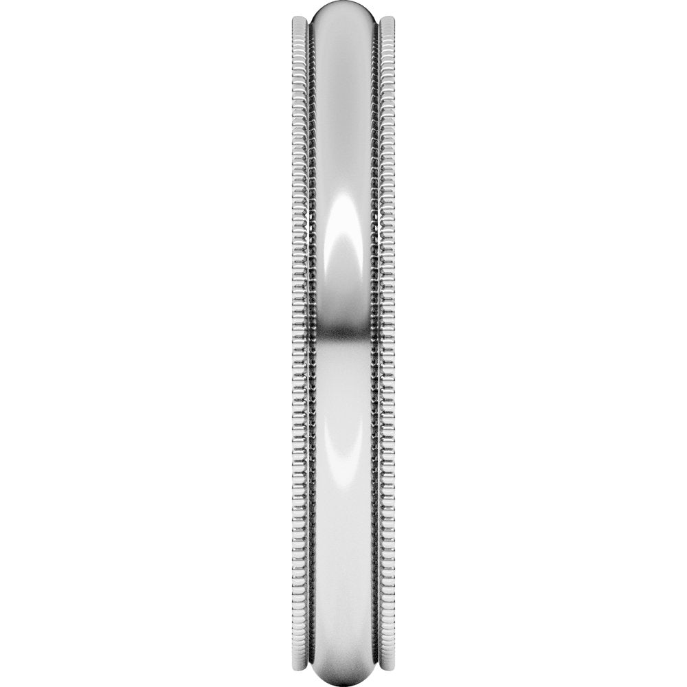 Platinum 3 mm Lightweight Milgrain Comfort-Fit Half Round Band Size 8