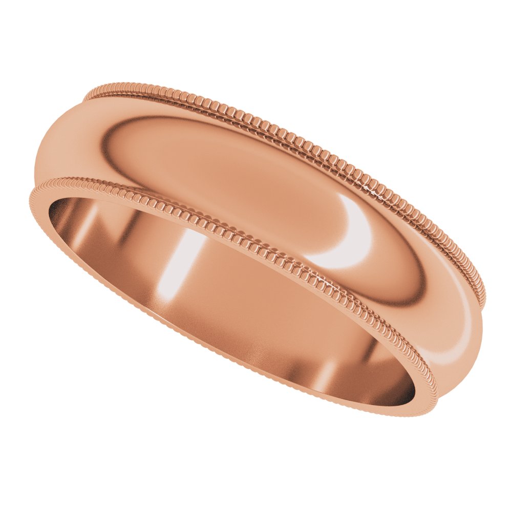 14K Rose 5 mm Milgrain Half Round Band Size 9