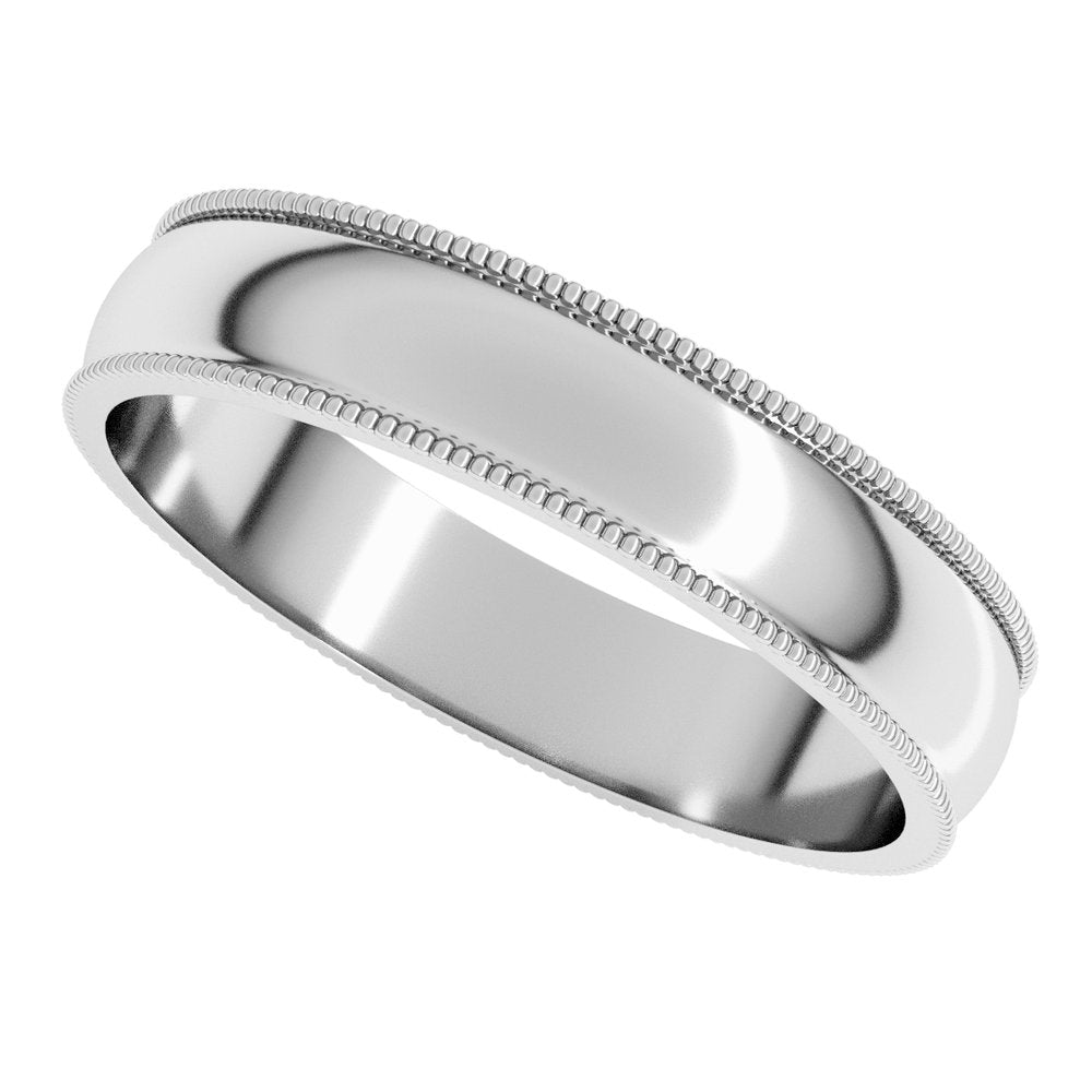 14K White Gold 4 mm Lightweight Milgrain Half Round Band Size 8