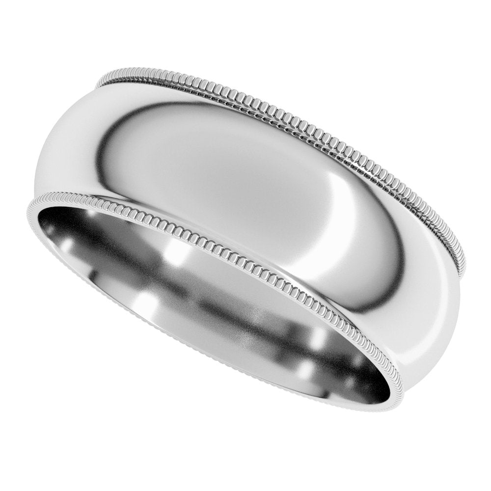 14K White Gold 7 mm Lightweight Milgrain Comfort-Fit Half Round Band Size 9.5