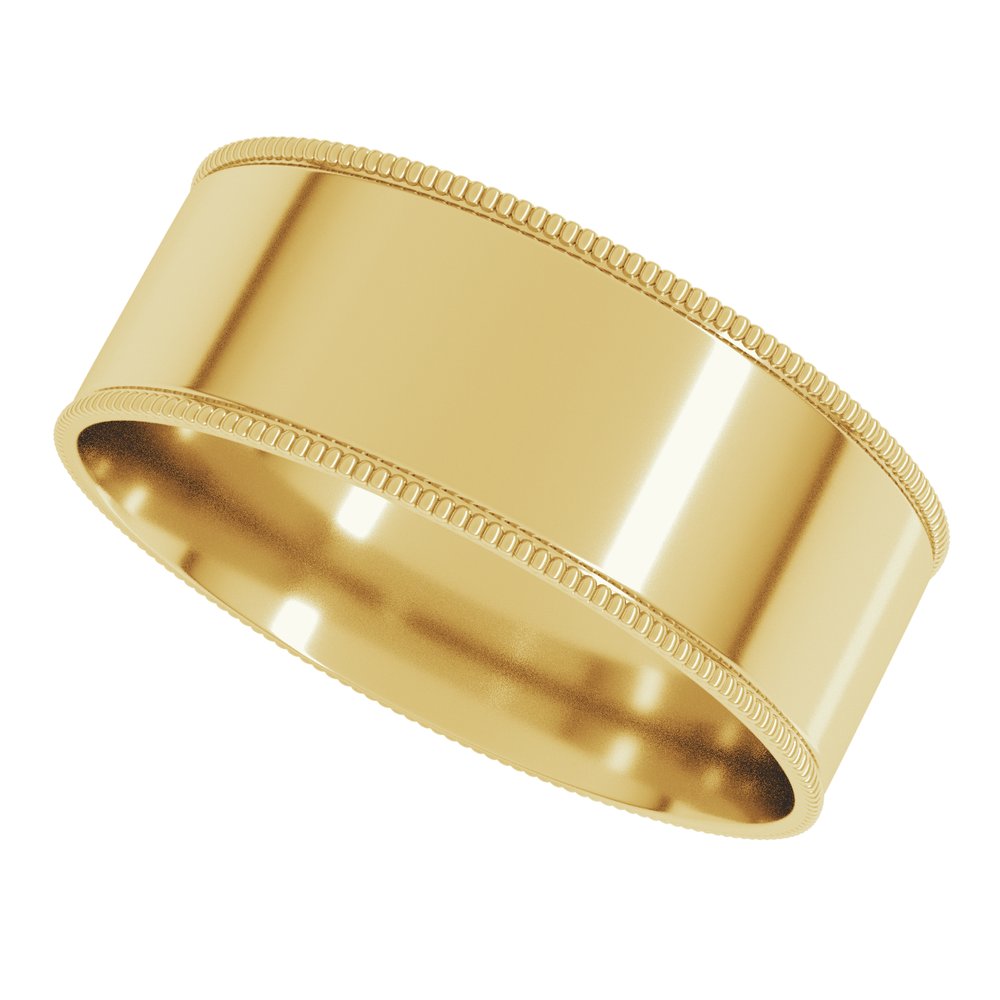 14K Yellow 7 mm Milgrain Comfort-Fit Flat Band Size 12