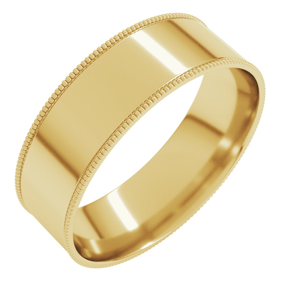 14K Yellow 6 mm Milgrain Comfort-Fit Flat Band Size 9