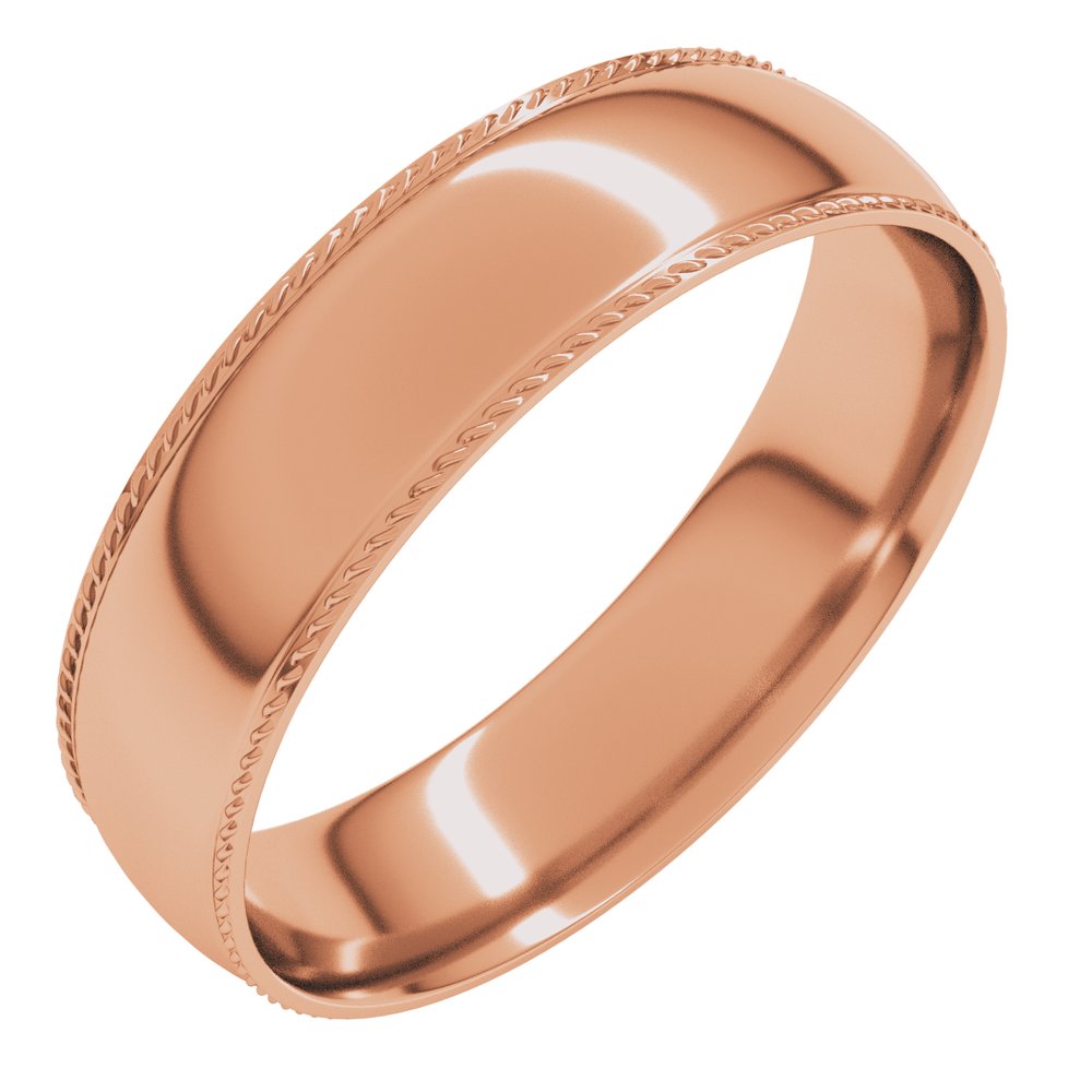 14K Rose Gold 5 mm Rope Comfort-Fit Half Round Band Size 10.5