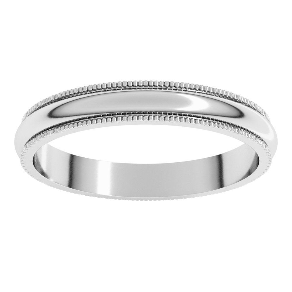 14K White 3 mm Milgrain Half Round Band