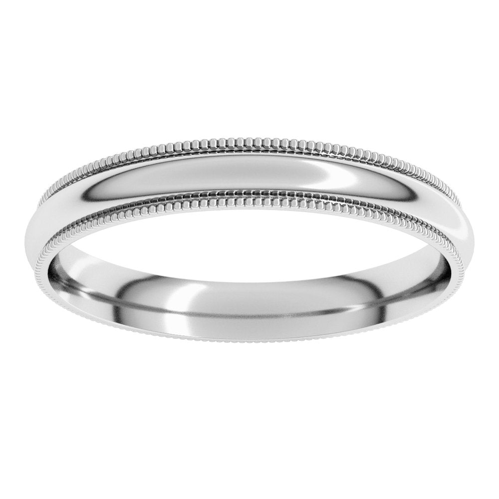Platinum 3 mm Lightweight Milgrain Comfort-Fit Half Round Band Size 8