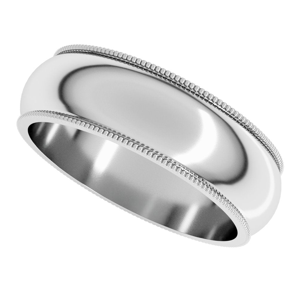 14K White Gold 6 mm Milgrain Half Round Band Size 9.5