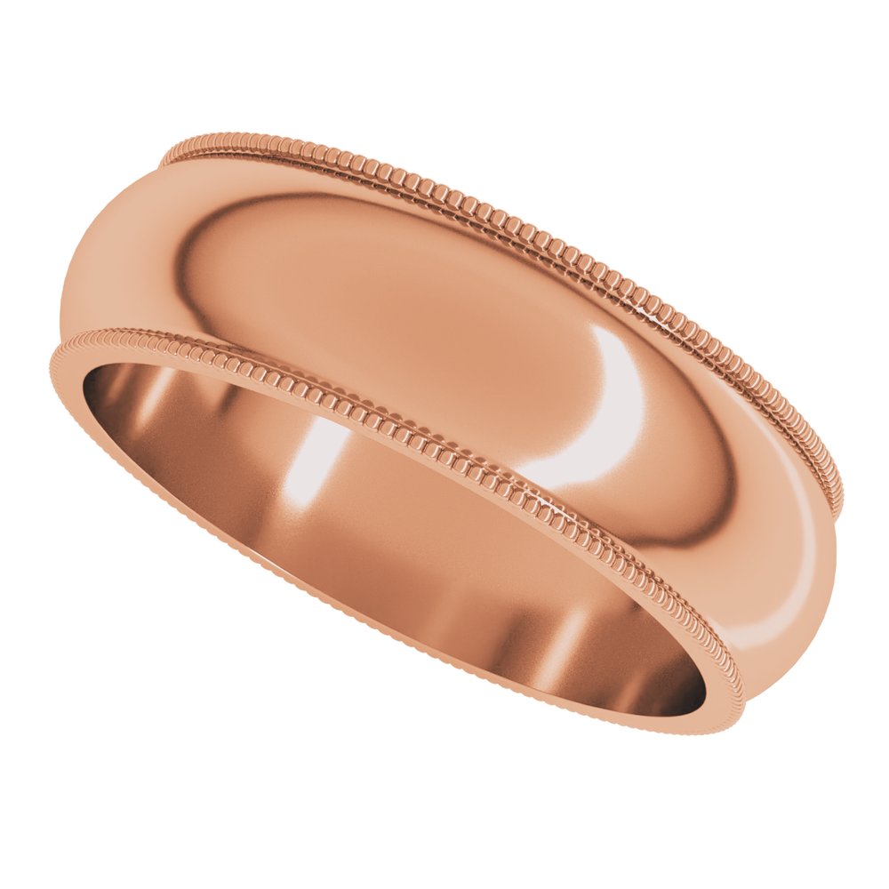 14K Rose 6 mm Milgrain Half Round Band Size 8