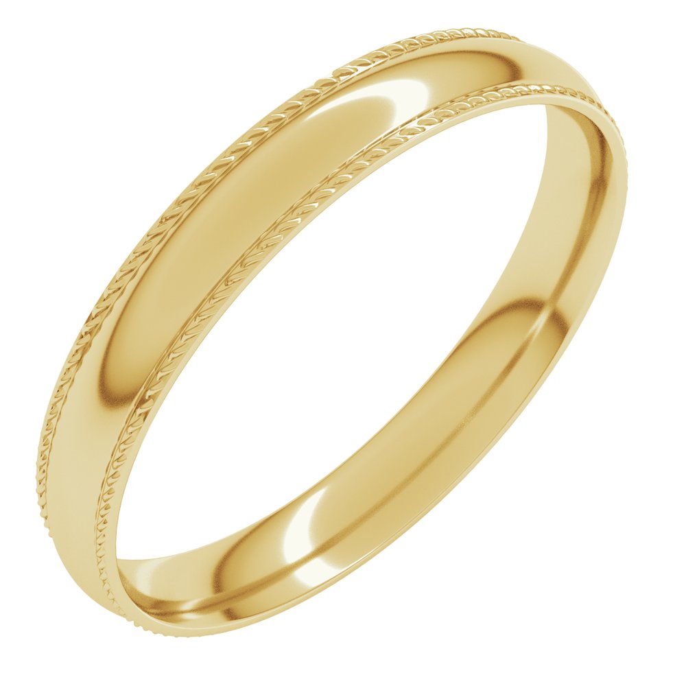 14K Yellow Gold 3 mm Rope Comfort-Fit Half Round Band Size 5