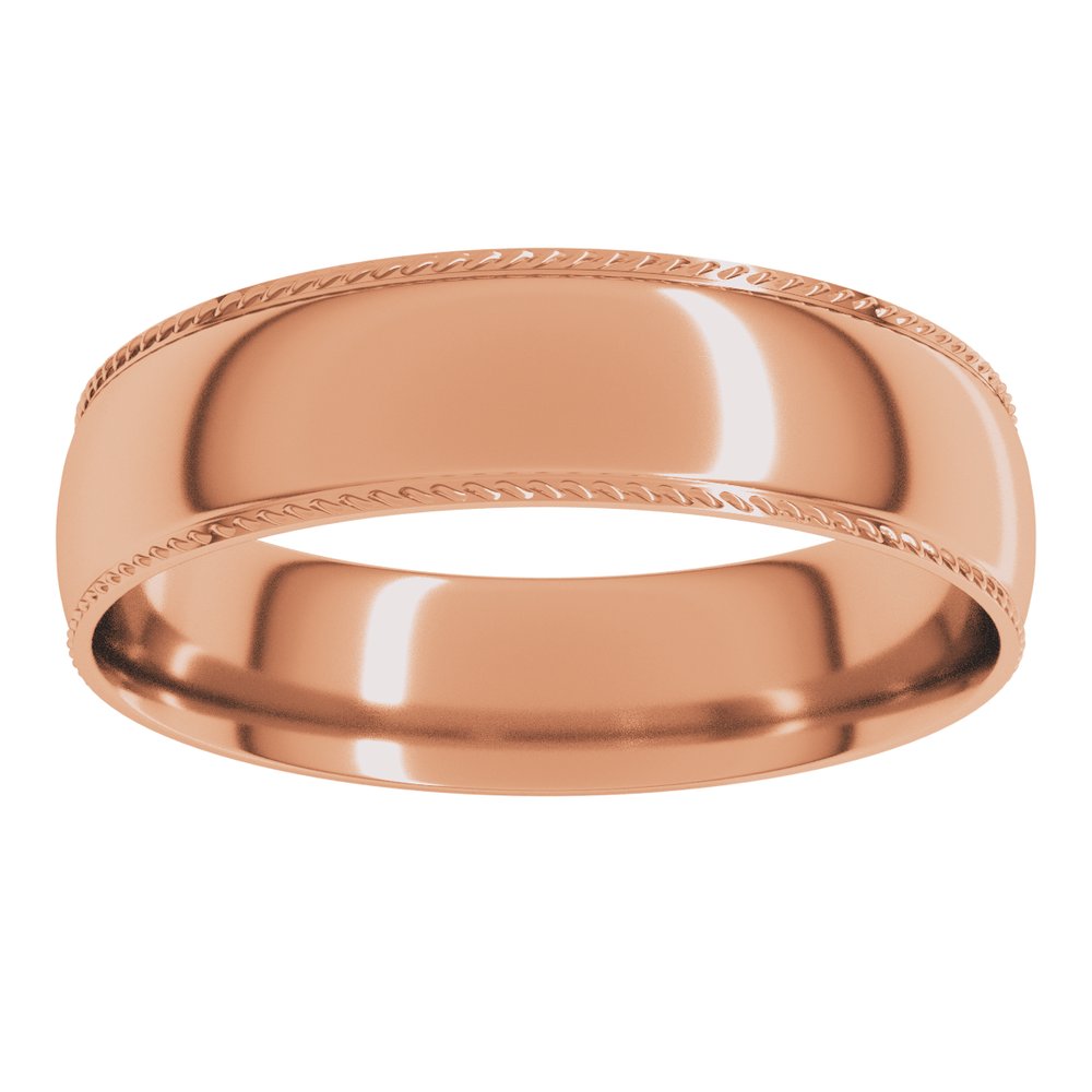 14K Rose Gold 5 mm Rope Comfort-Fit Half Round Band Size 10.5