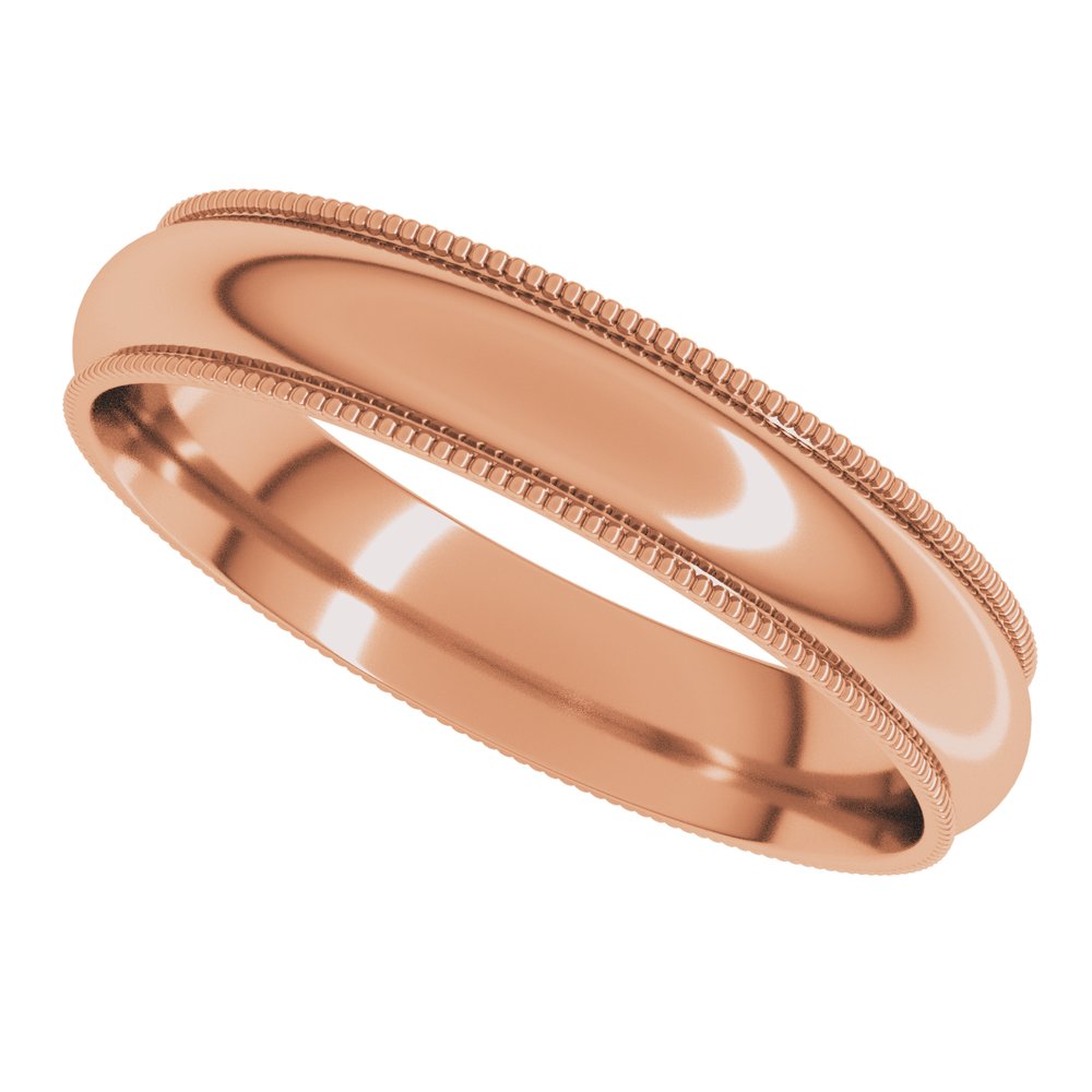 14K Rose 4 mm Lightweight Milgrain Comfort-Fit Half Round Band Size 5