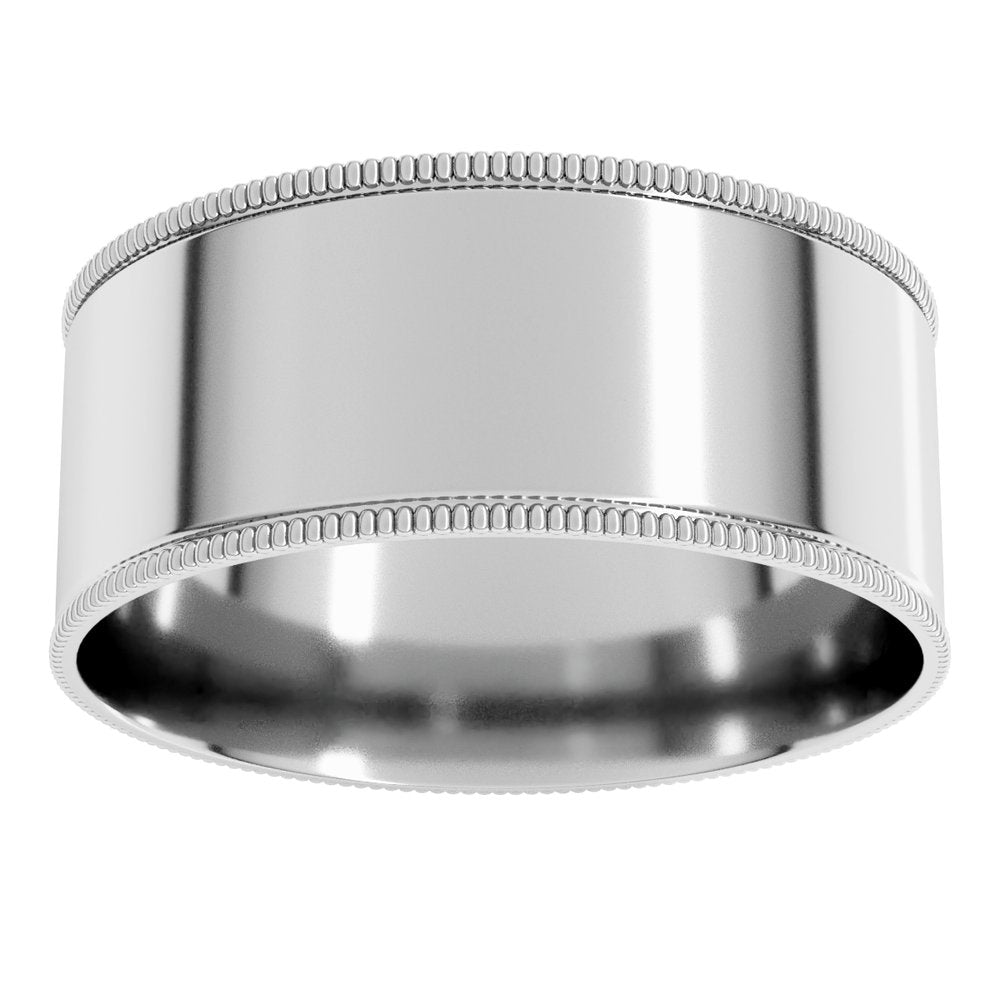 14K White 8 mm Milgrain Comfort-Fit Flat Band Size 8
