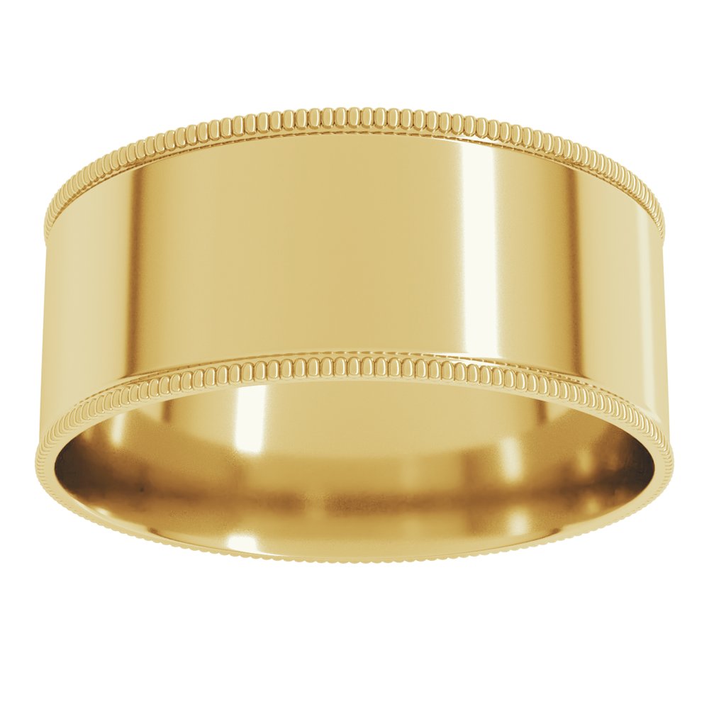 14K Yellow 8 mm Milgrain Comfort-Fit Flat Band Size 11