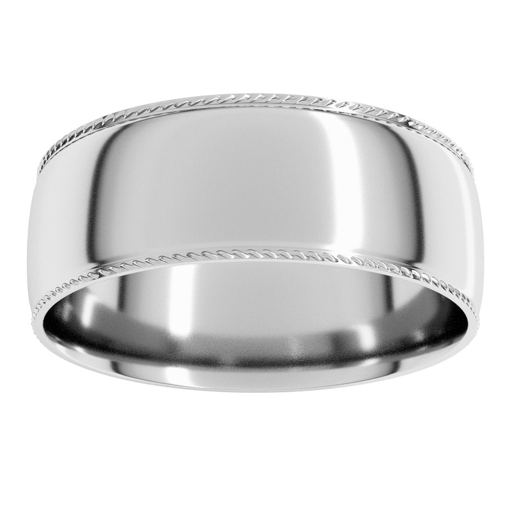 14K White 7 mm Rope Comfort-Fit Half Round Band Size 10