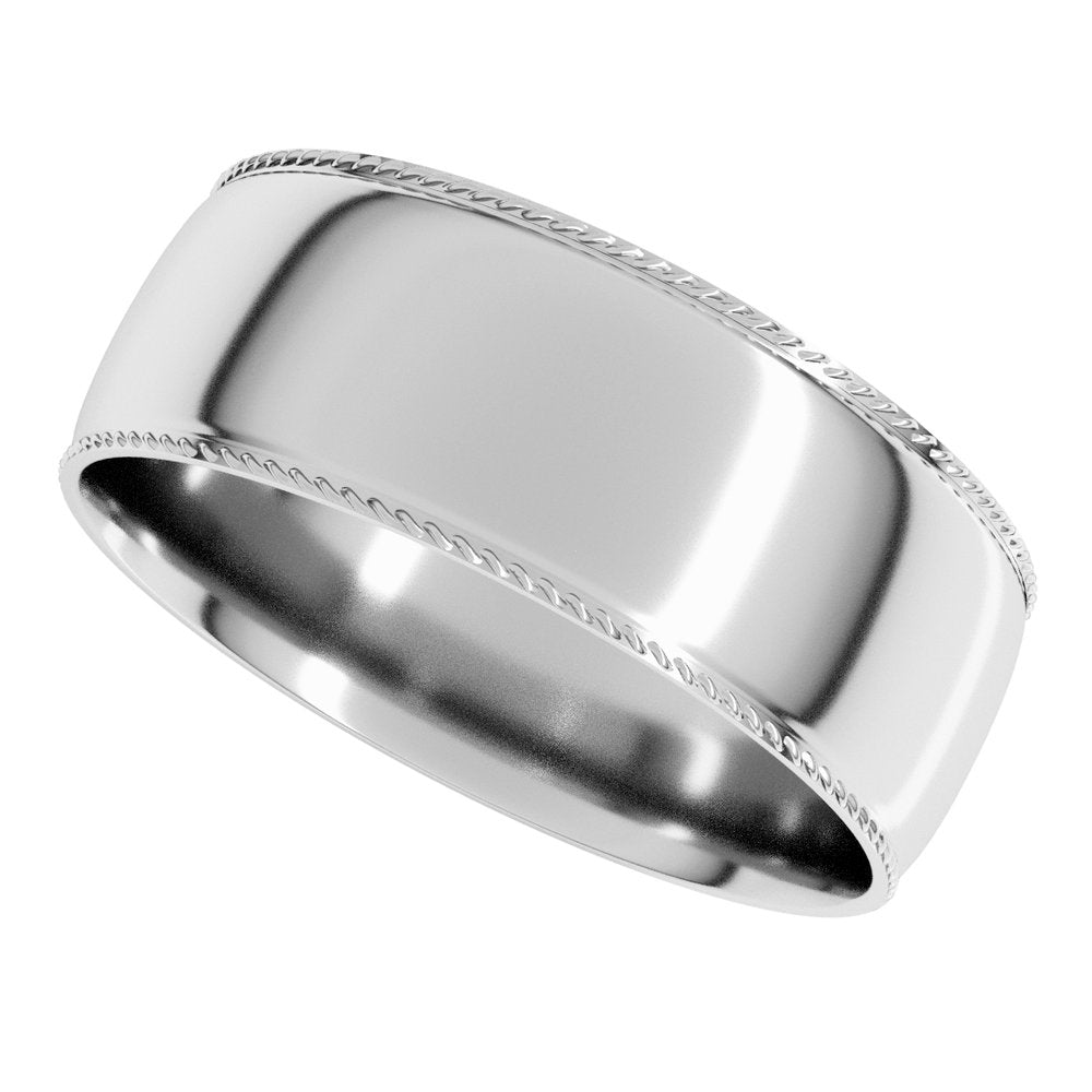 14K White 7 mm Rope Comfort-Fit Half Round Band Size 10