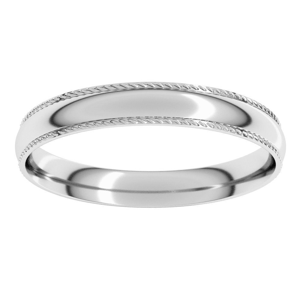 14K White Gold 3 mm Rope Comfort-Fit Half Round Band