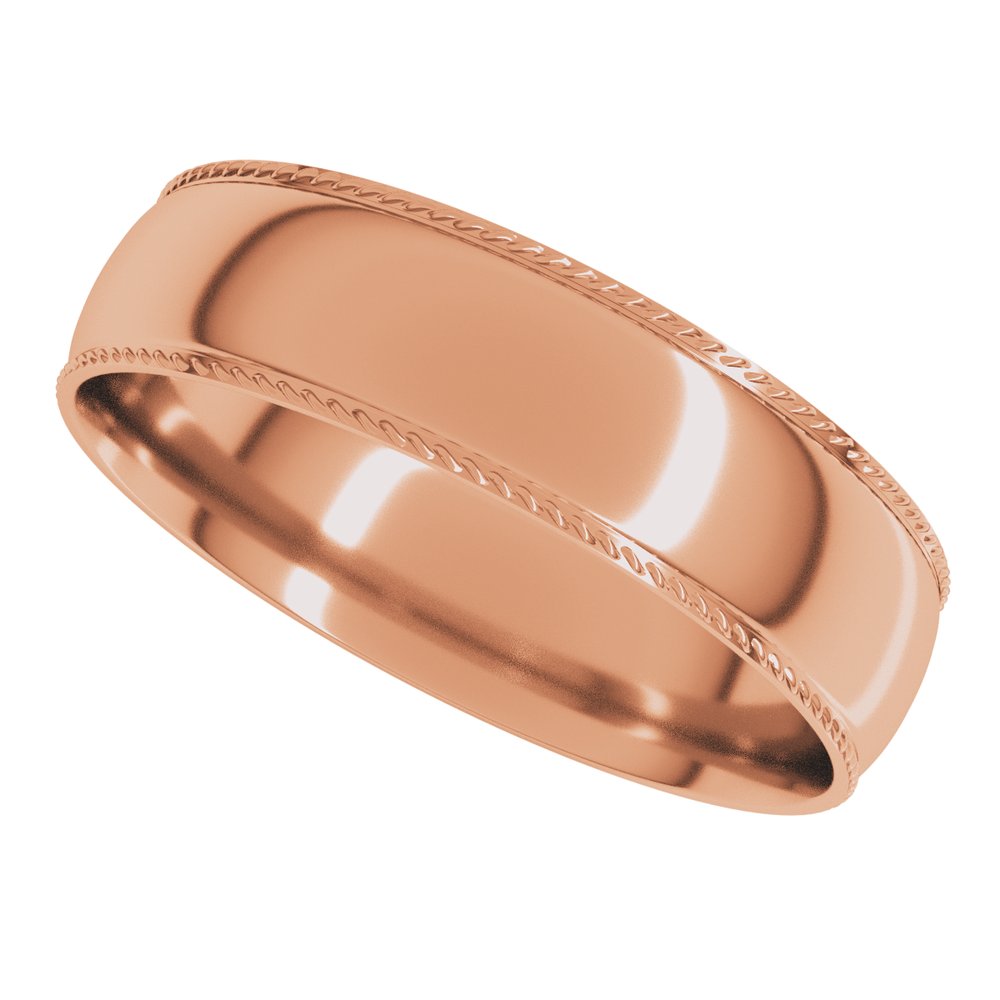 14K Rose Gold 5 mm Rope Comfort-Fit Half Round Band Size 10.5