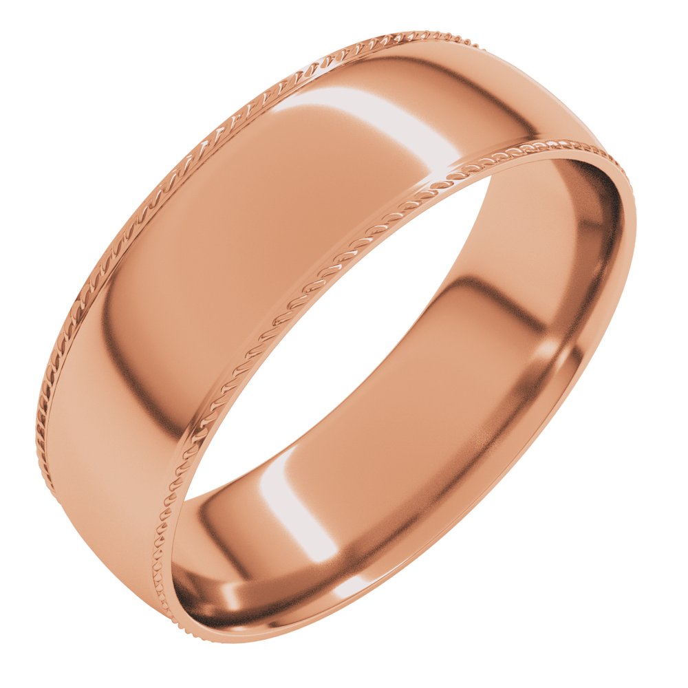 14K Rose 6 mm Rope Comfort-Fit Half Round Band Size 8.5