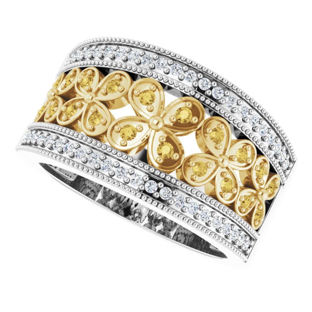 14K White/Yellow Gold 3/8 CTW Yellow & White Natural Diamond Floral Ring