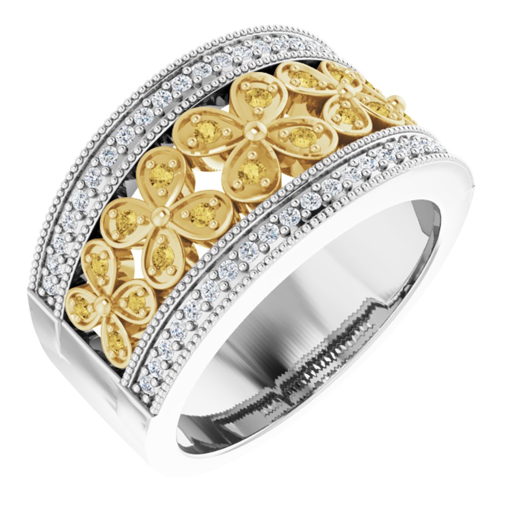 14K White/Yellow Gold 3/8 CTW Yellow & White Natural Diamond Floral Ring