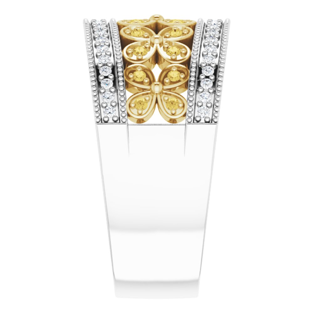 14K White/Yellow Gold 3/8 CTW Yellow & White Natural Diamond Floral Ring