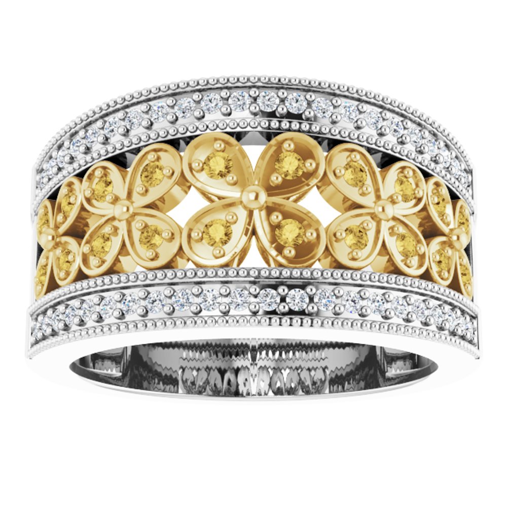 14K White/Yellow Gold 3/8 CTW Yellow & White Natural Diamond Floral Ring