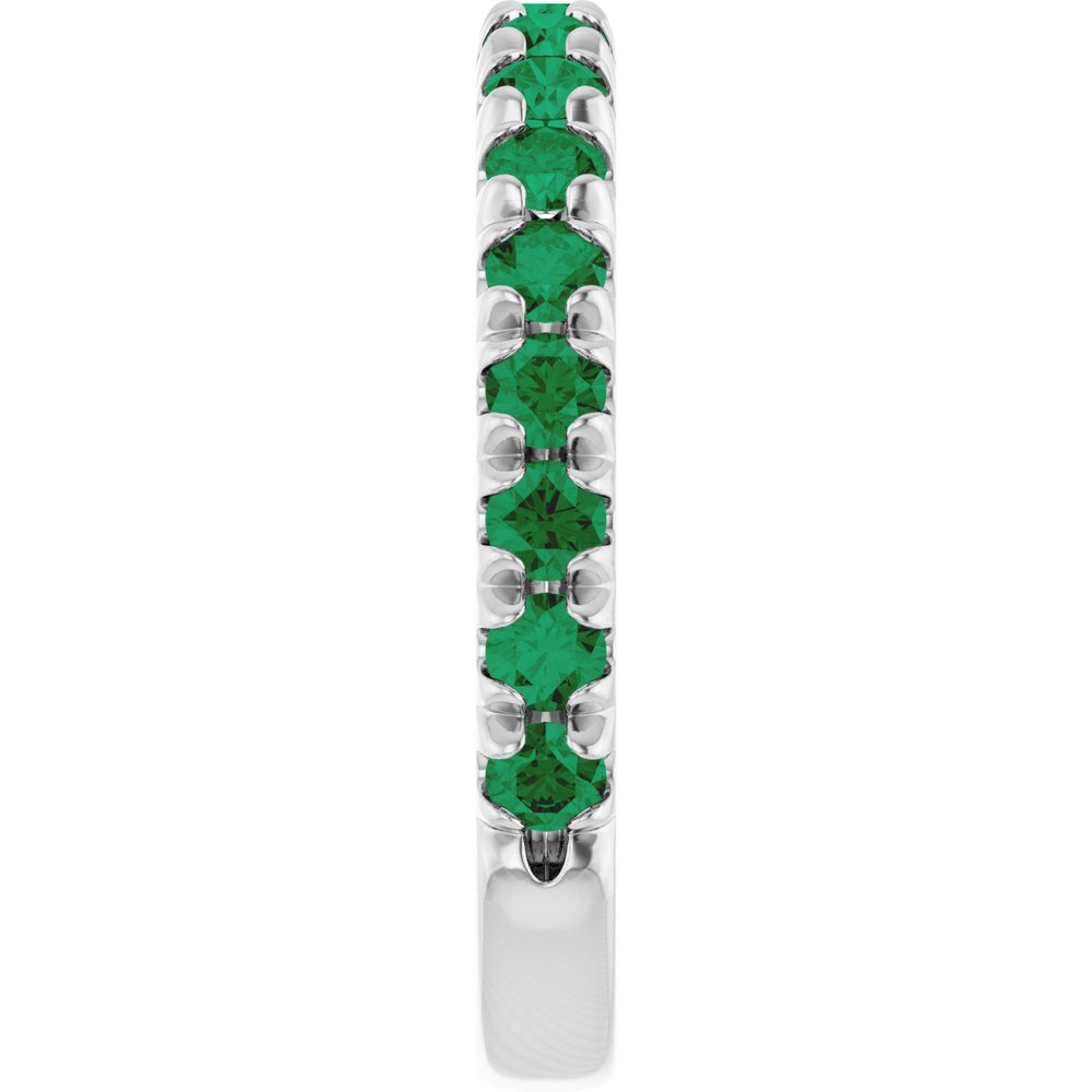 14K White Gold Natural Emerald French-Set Anniversary Band