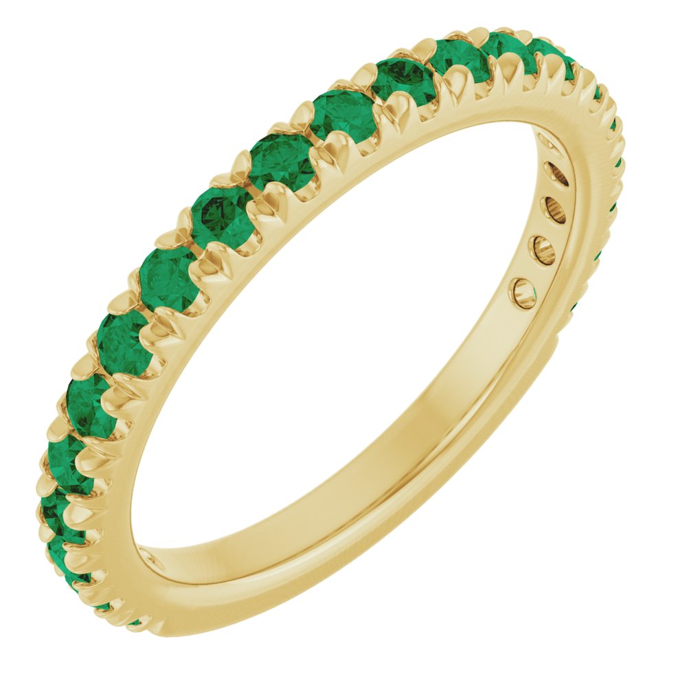 14K Yellow Gold Lab-Grown Emerald French-Set Anniversary Band