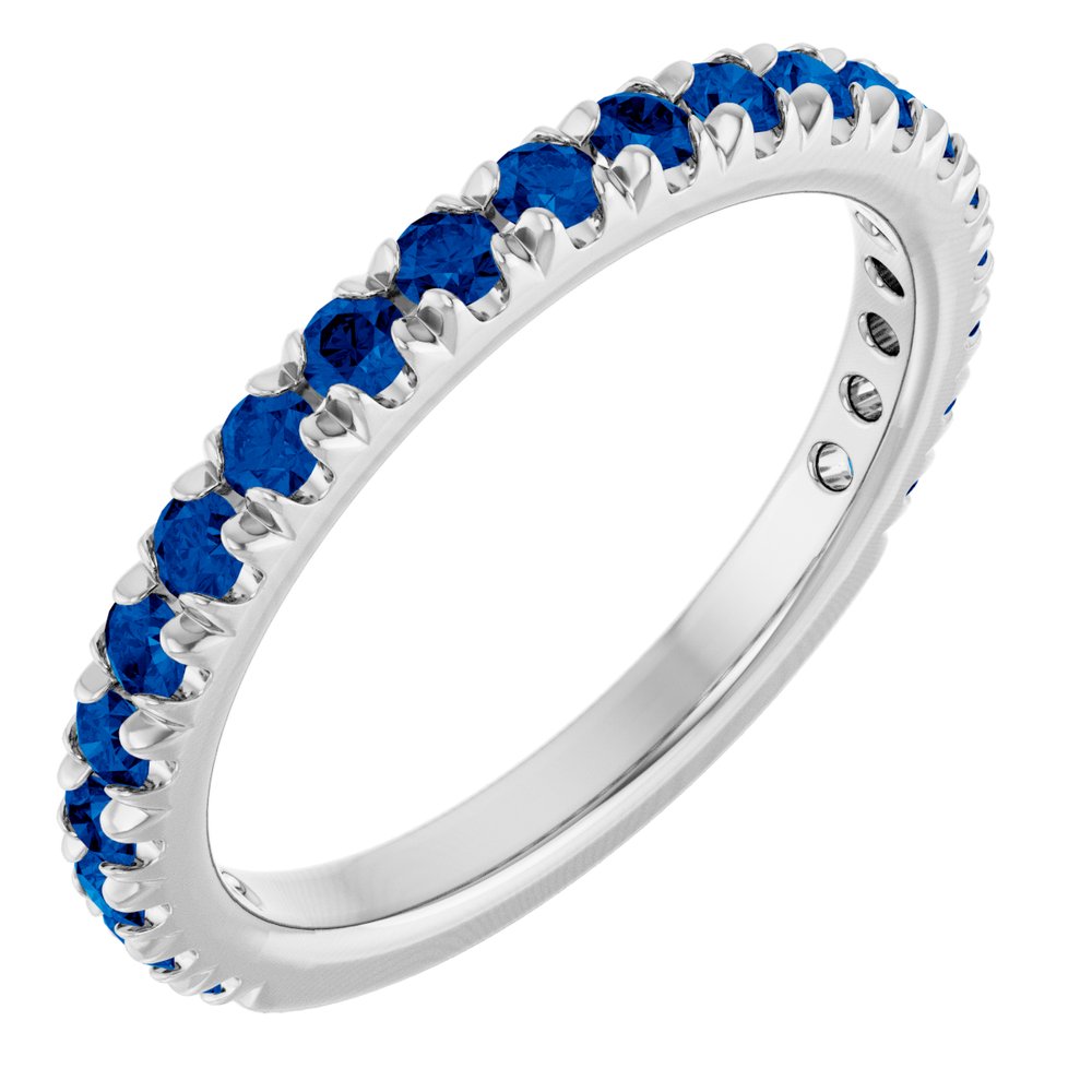14K White Gold Lab-Grown Blue Sapphire French-Set Anniversary Band