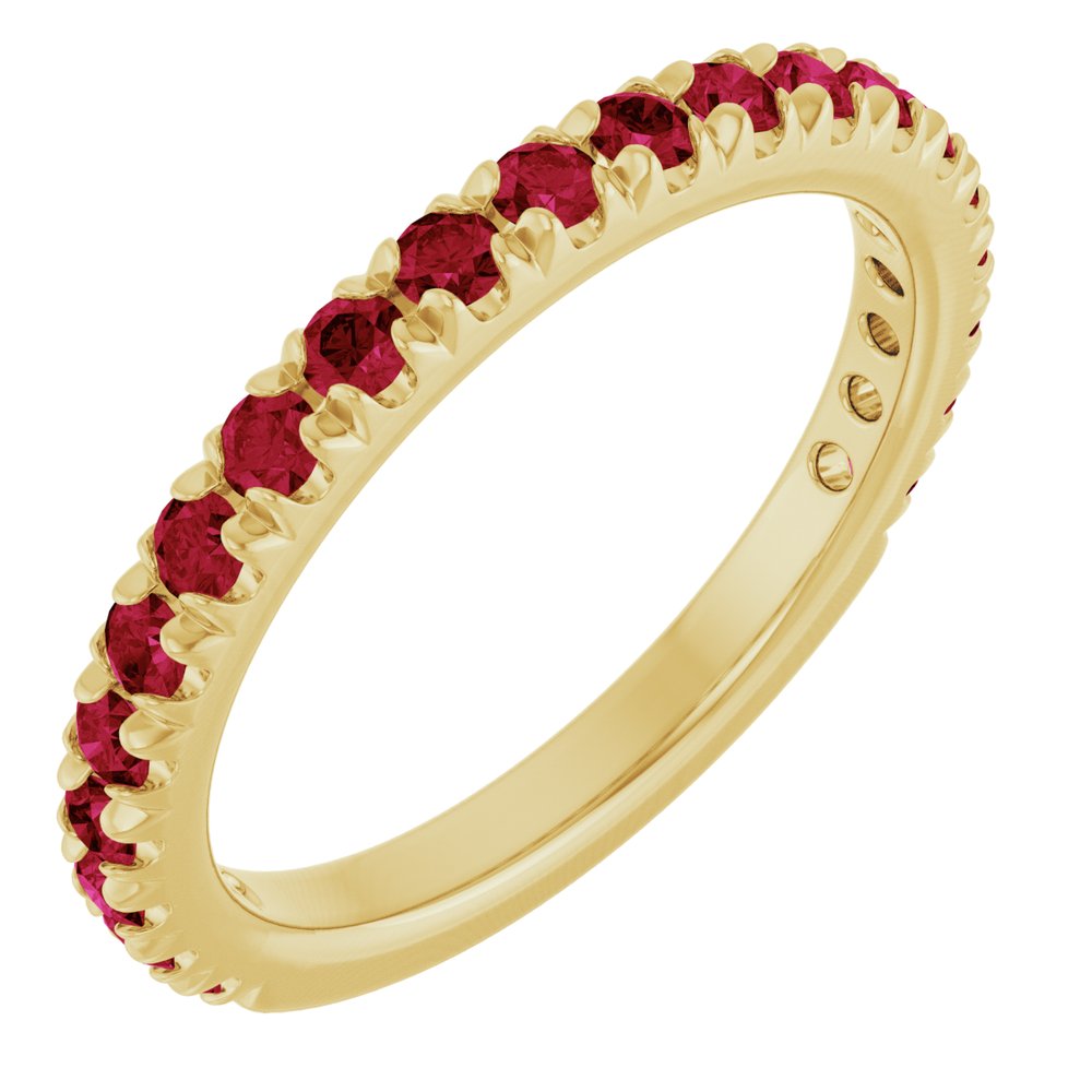 14K Yellow Gold Lab-Grown Ruby French-Set Anniversary Band