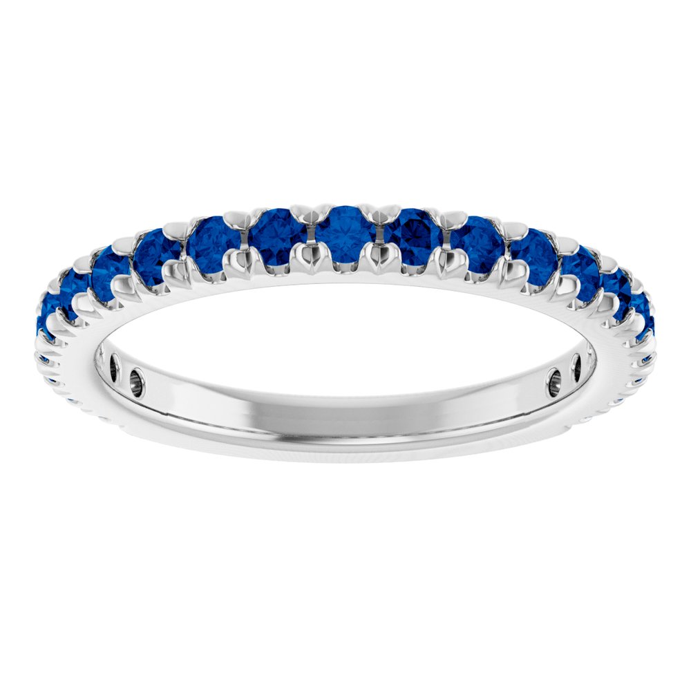 14K White Gold Lab-Grown Blue Sapphire French-Set Anniversary Band