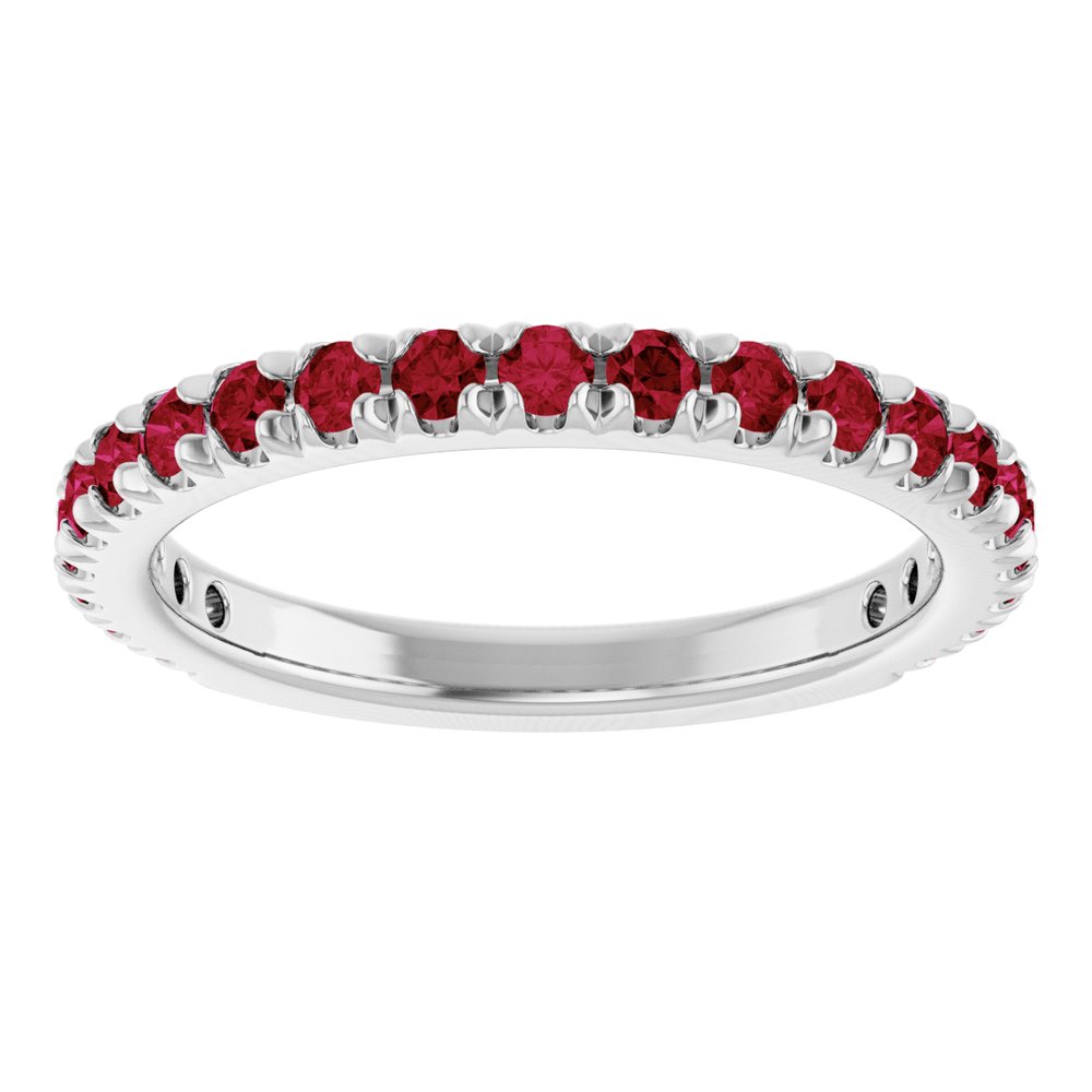 14K White Gold Lab-Grown Ruby French-Set Anniversary Band