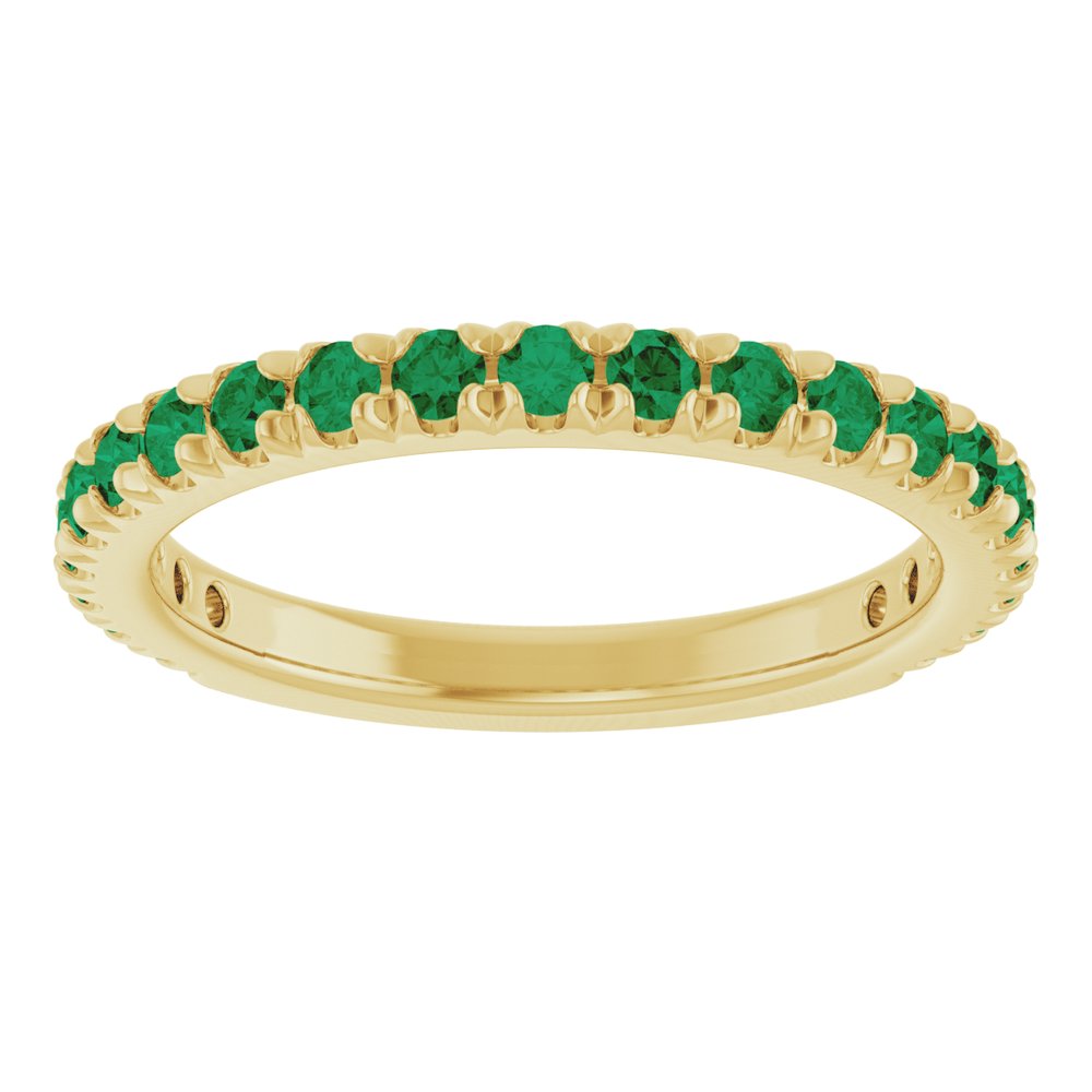 14K Yellow Gold Lab-Grown Emerald French-Set Anniversary Band