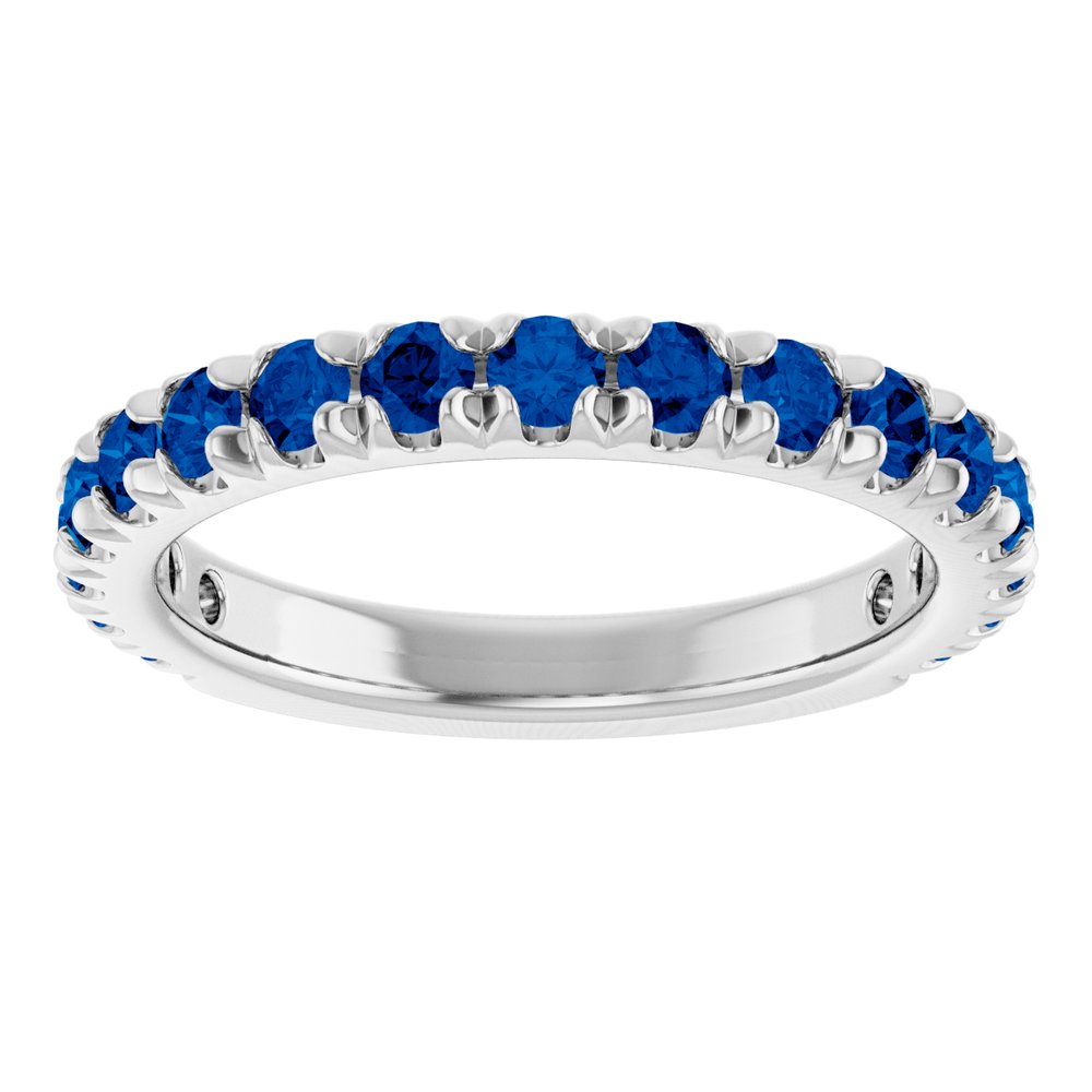14K White Gold Lab-Grown Blue Sapphire French-Set Anniversary Band