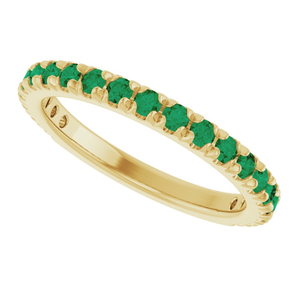 14K Yellow Gold Lab-Grown Emerald French-Set Anniversary Band