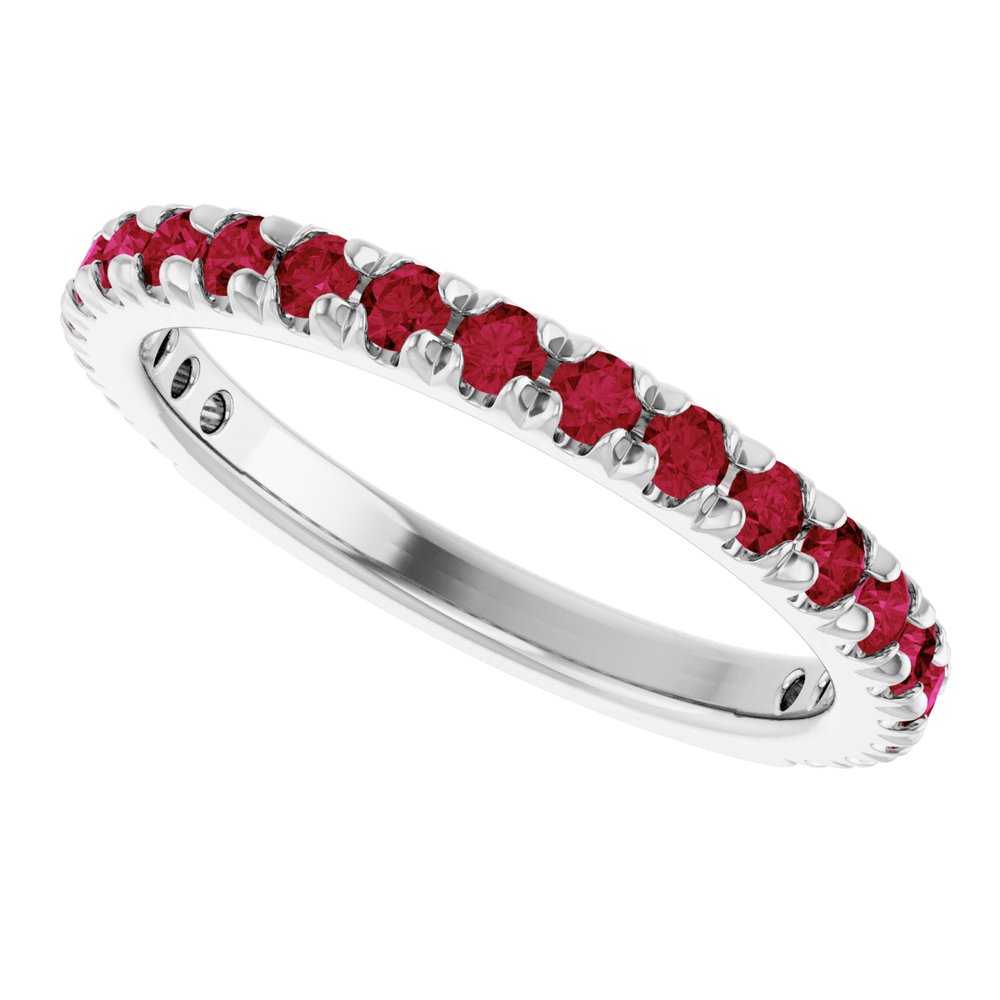 14K White Gold Lab-Grown Ruby French-Set Anniversary Band