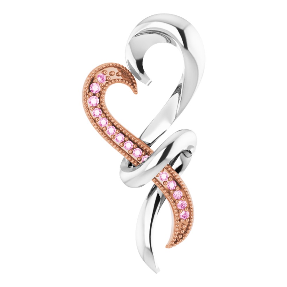 Rhodium-Plated Sterling Silver & 10K Rose Gold Natural Pink Sapphire Heart Pendant