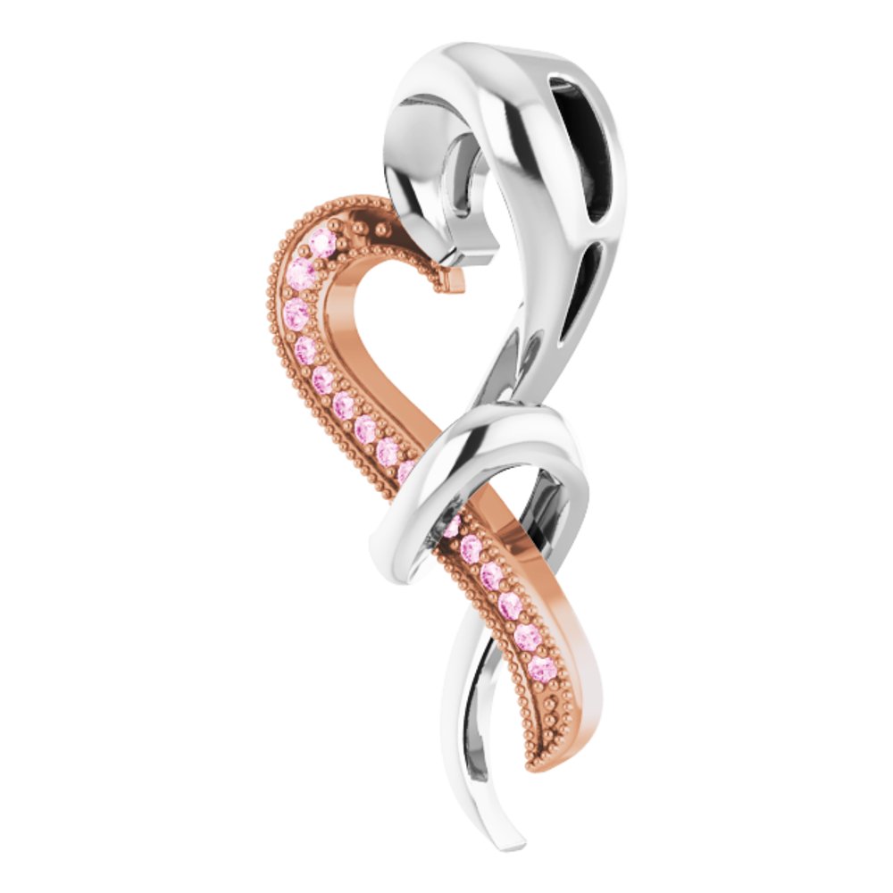 Rhodium-Plated Sterling Silver & 10K Rose Gold Natural Pink Sapphire Heart Pendant
