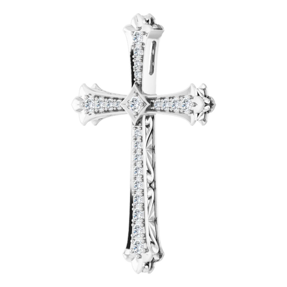 14K White Gold 1/2 CTW Natural Diamond Cross Pendant