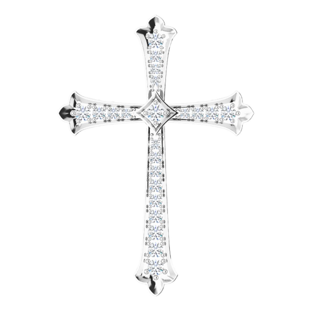 14K White Gold 1/2 CTW Natural Diamond Cross Pendant