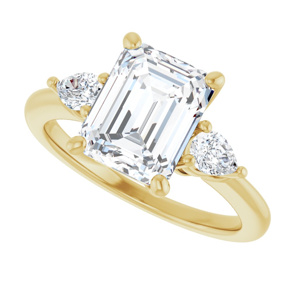 14K Yellow Gold 9 x 7 mm Emerald 1/4 CTW Natural Diamond Semi-Set Engagement Ring