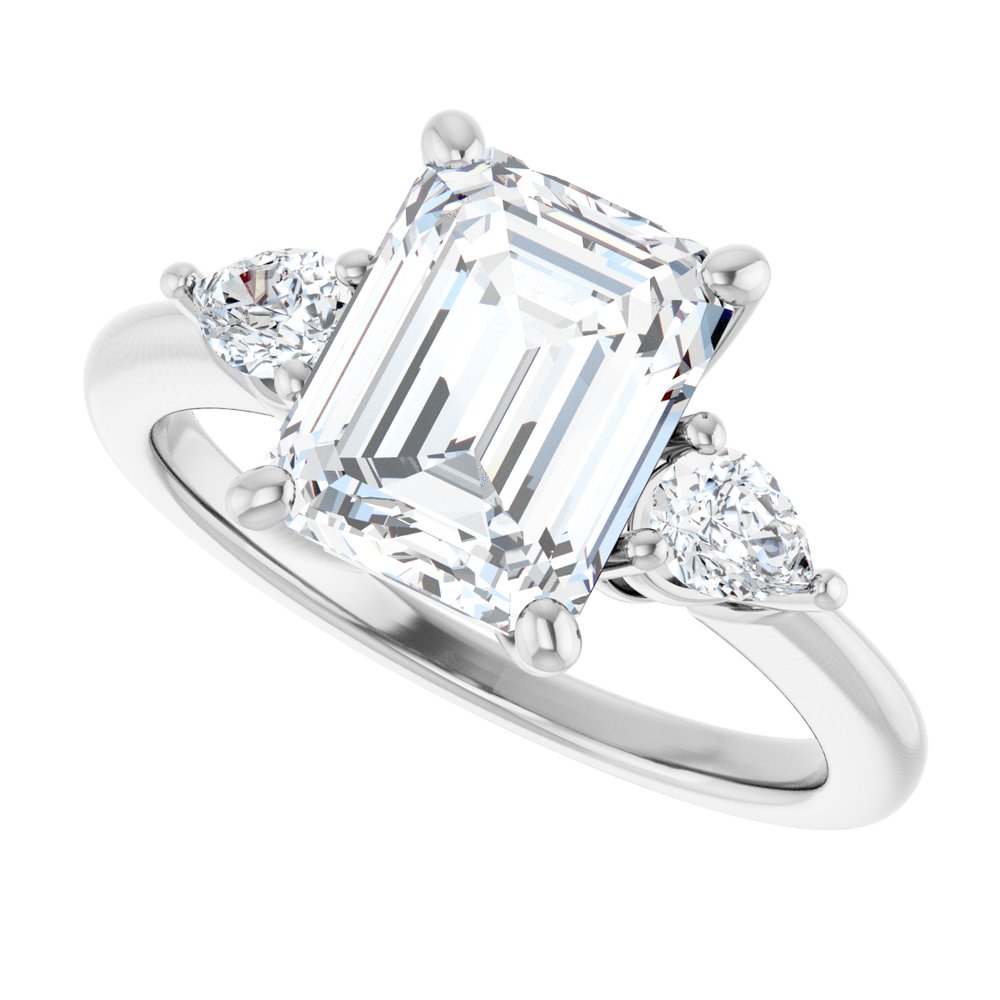 14K White Gold 9 x 7 mm Emerald 1/4 CTW Natural Diamond Semi-Set Engagement Ring