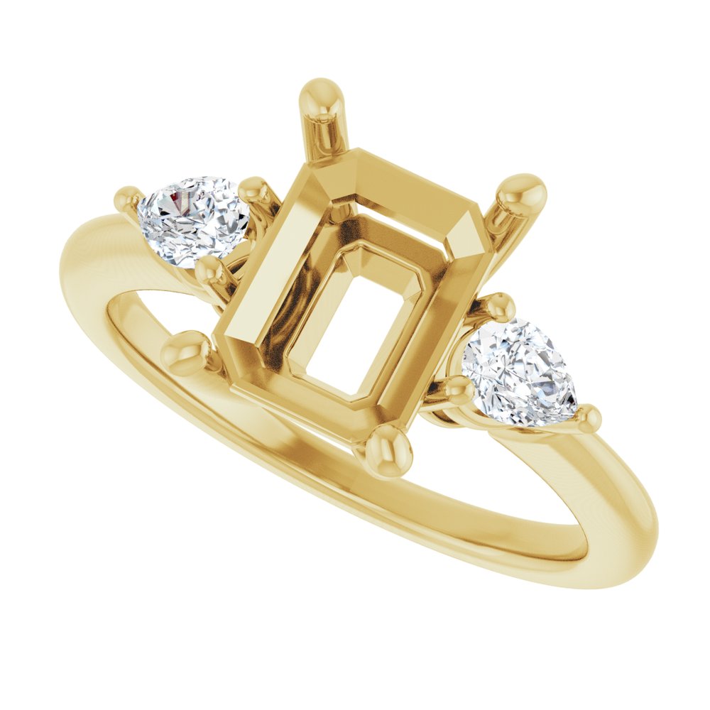 14K Yellow Gold 9 x 7 mm Emerald 1/4 CTW Natural Diamond Semi-Set Engagement Ring