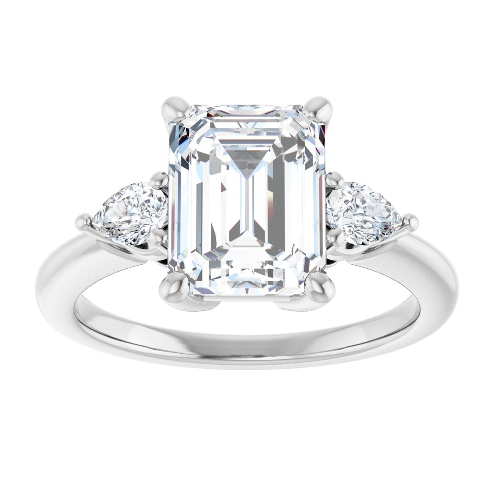 14K White Gold 9 x 7 mm Emerald 1/4 CTW Natural Diamond Semi-Set Engagement Ring