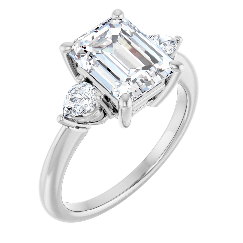14K White Gold 9 x 7 mm Emerald 1/4 CTW Natural Diamond Semi-Set Engagement Ring