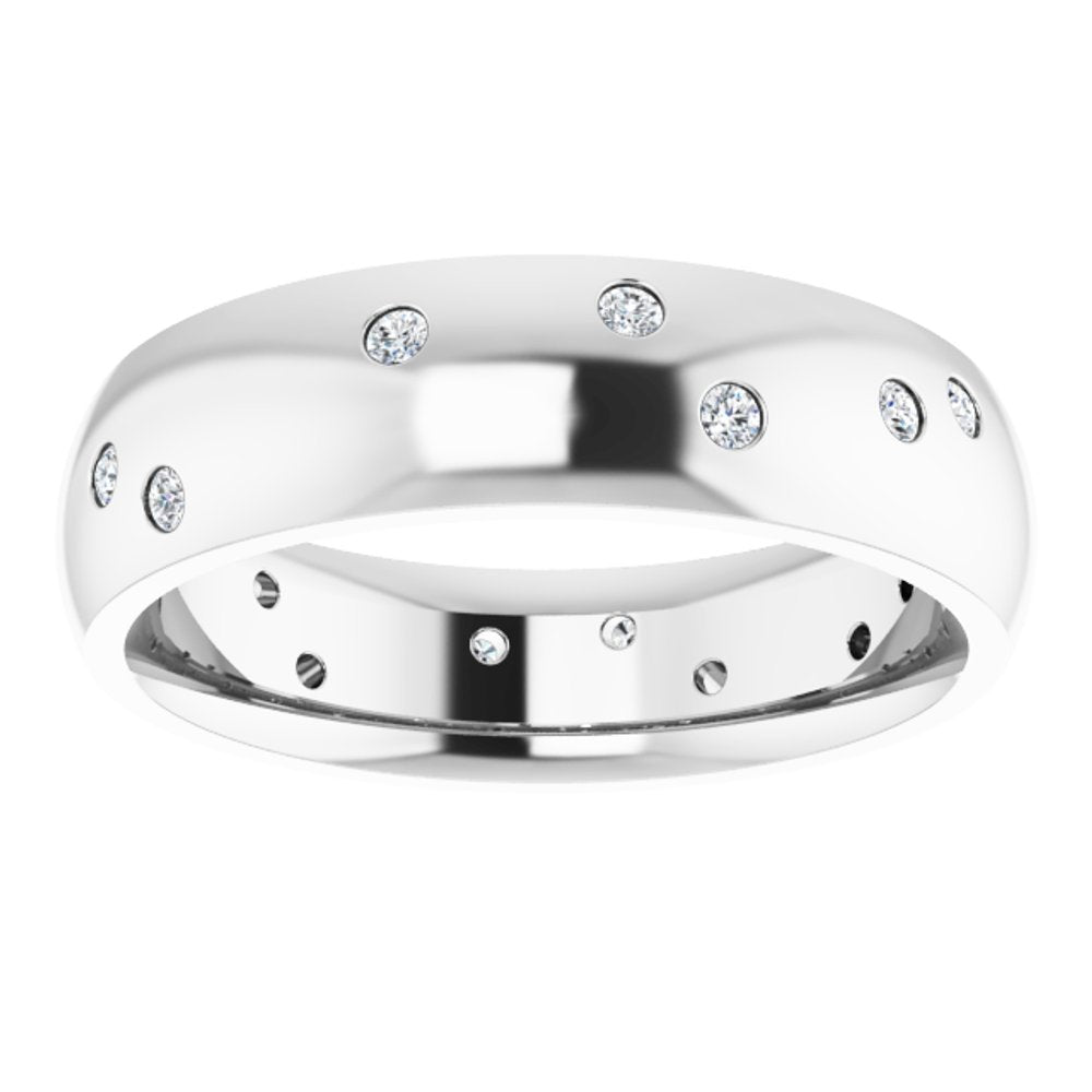 14K White Gold 1/5 CTW Natural Diamond Scattered Comfort-Fit 6 mm Half Round Eternity Band Size 7.5