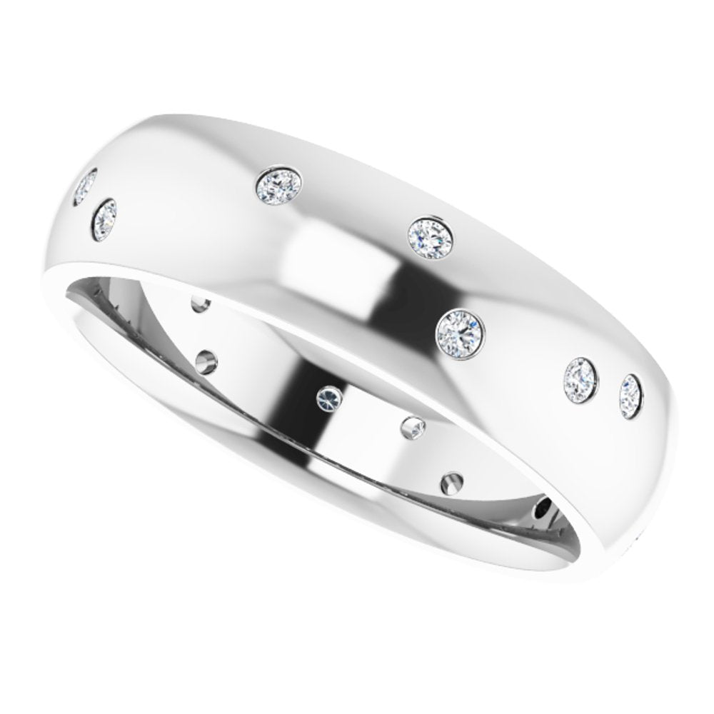 14K White Gold 1/5 CTW Natural Diamond Scattered Comfort-Fit 6 mm Half Round Eternity Band Size 7.5